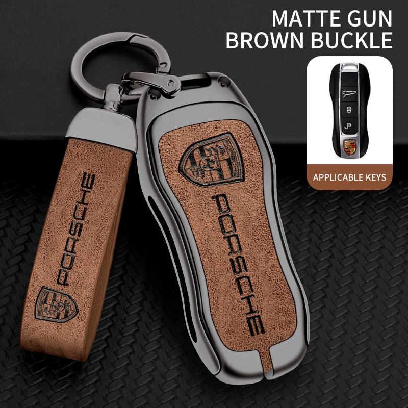 Kryt klíče od auta ze slitiny zinku a kůže, pouzdro na klíčenku pro Porsche 958 Macan 911 Panamera 996 991 Boxster 987 997 2019 2020 Příslušenství
