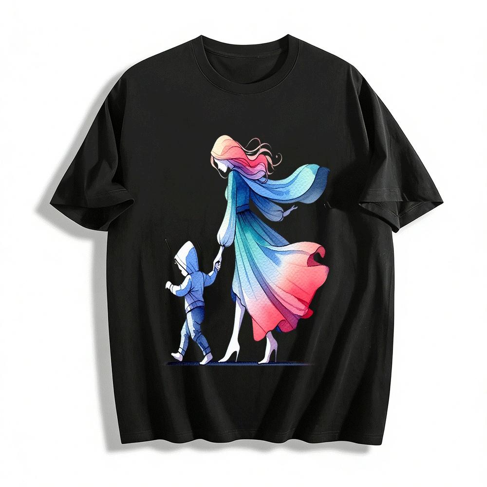 

Watercolor Mother Child Holding Hands Print Casual Sweatshirt Pure cotton T-shirt XXS