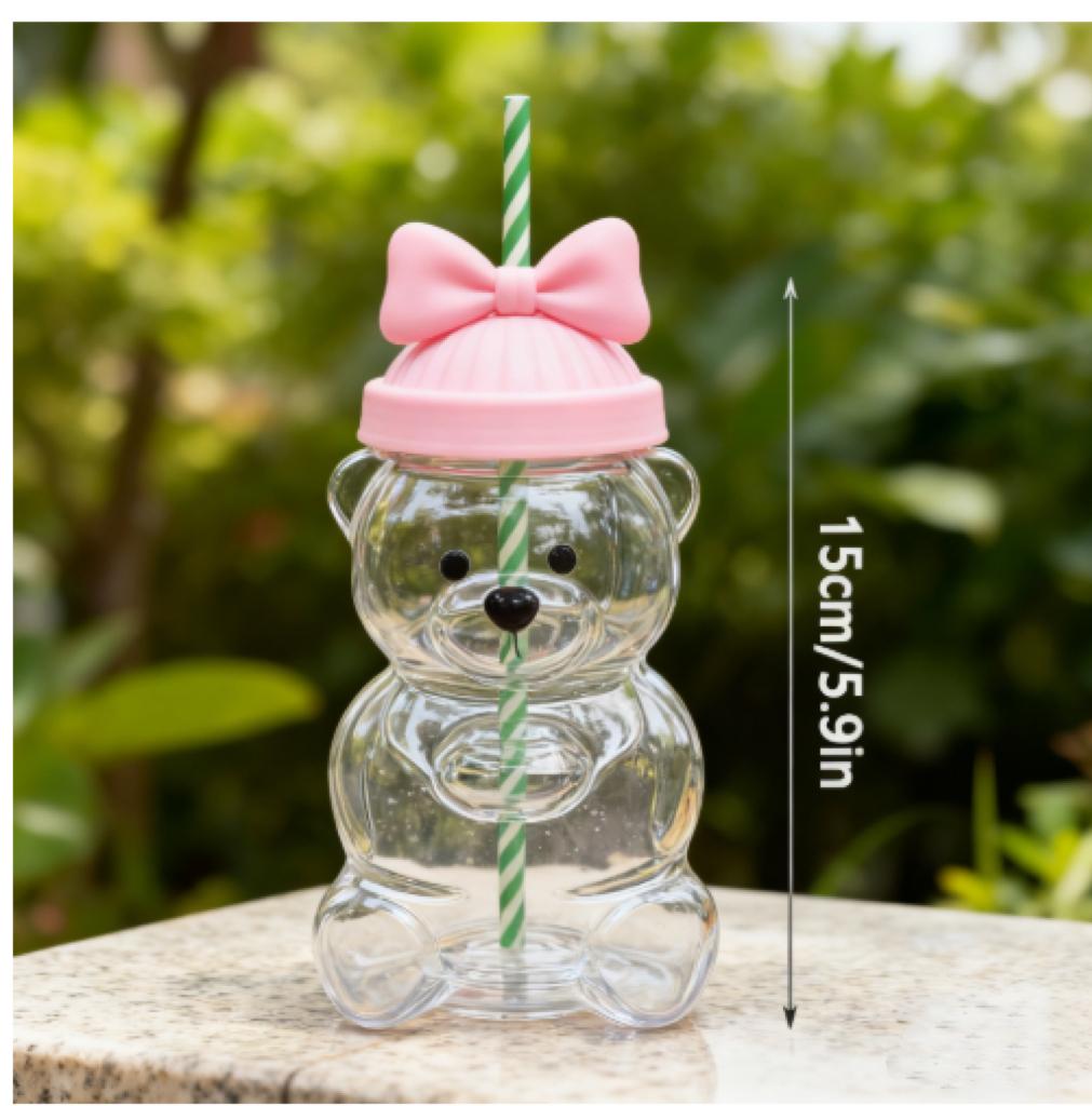 2026 Neu im Angebot Bär Glasbecher mit Strohhalm Kaffeetasse Niedliche Cartoon Kreative Glas Saftbecher Teetasse Trinkgeschirr