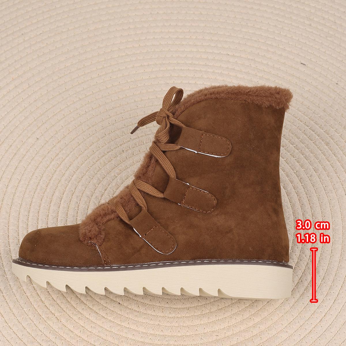 

Plus Size Shoes for Women 36-43 Winter Plush Mid Calf Snow Boots Non-slip Warm Comfortable Lace Up Outdoor Round Toe Short Boots 43 коричневый