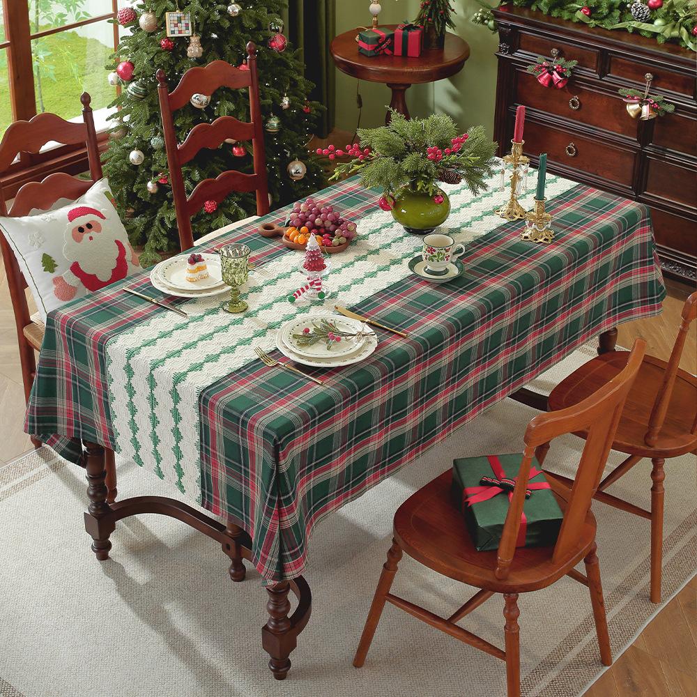 Vintage Green Checkered Tablecloth Christmas Plaid Slip Resistant Washable American Dining Cover Cross Border Deco Table Cover