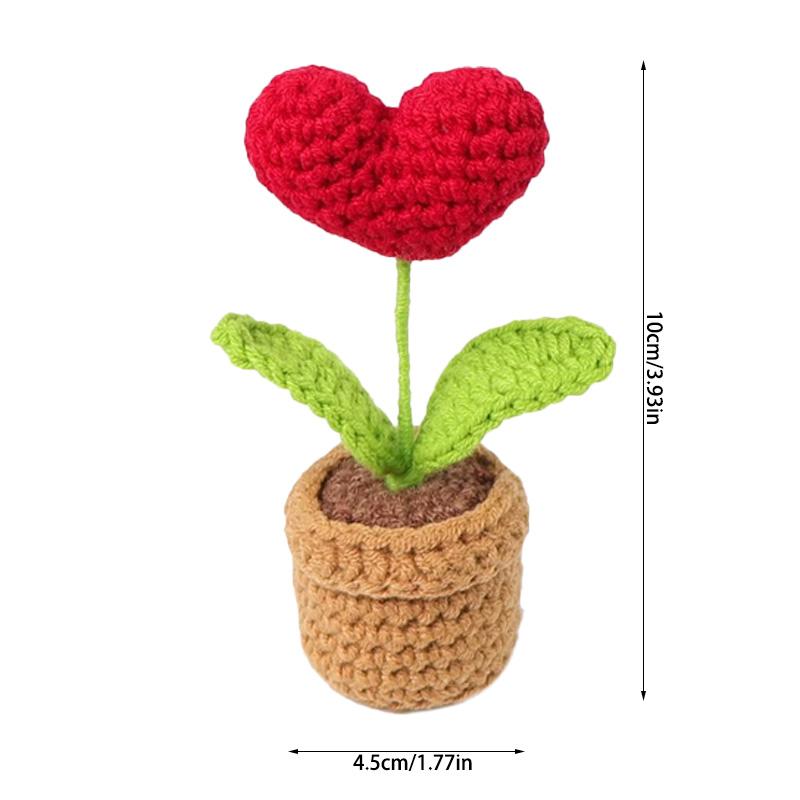 Handmade Heart-Shaped Felt Potted Plant Valentine's Day Gift Knitted Flower Pot Christmas Mothers Day Gift Home Table Decoration