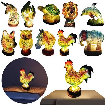 Hayvan Masa Lambası Serisi,Vitray Kedi,Ejderha,Kurt,At,Baykuş,Yunus,Kaplumbağa,Fil,Deniz Kızı Masa Lambası Gece Lambası