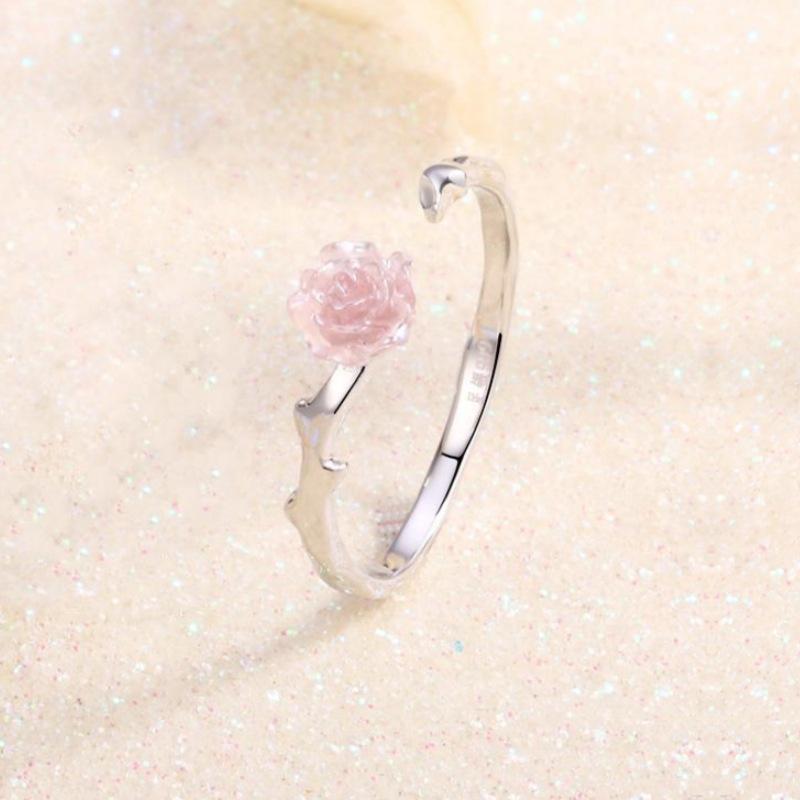 Sterling Silver 999 Adjustable Rose Couple Rings - Sweet Style for Men and Women 999 Sterling Silver