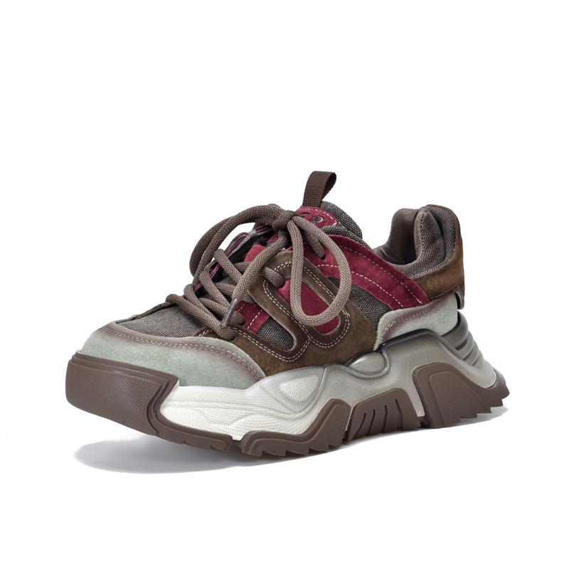 Recommended Small Thick-soled Leather Dad Shoes Women's Sports and Leisure Single Shoes Color Matching Spring New Models