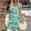 Women's Summer Floral High Waist Bohemian Dress Casual Hawaiian Flowing V Neck Holiday Dress