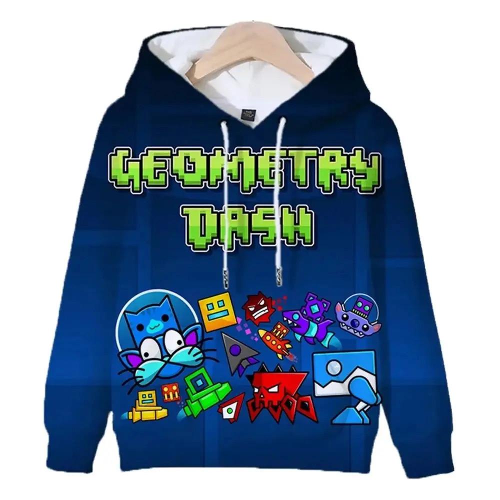 Children Boys Girls Hoodie Tops Kids Geometry Dash Hoodies 3D Printed Cartoon Game Fashion Outdoor Sweatshirts Casual Pullovers