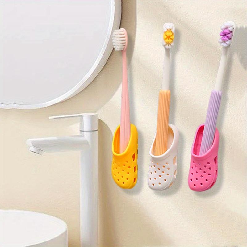 Wall-mounted Toothbrush Holder, Shoe Design, Space-saving, Plastic Bathroom Toothbrush Storage Rack Without Drilling, Toothbrush Finishing Rack