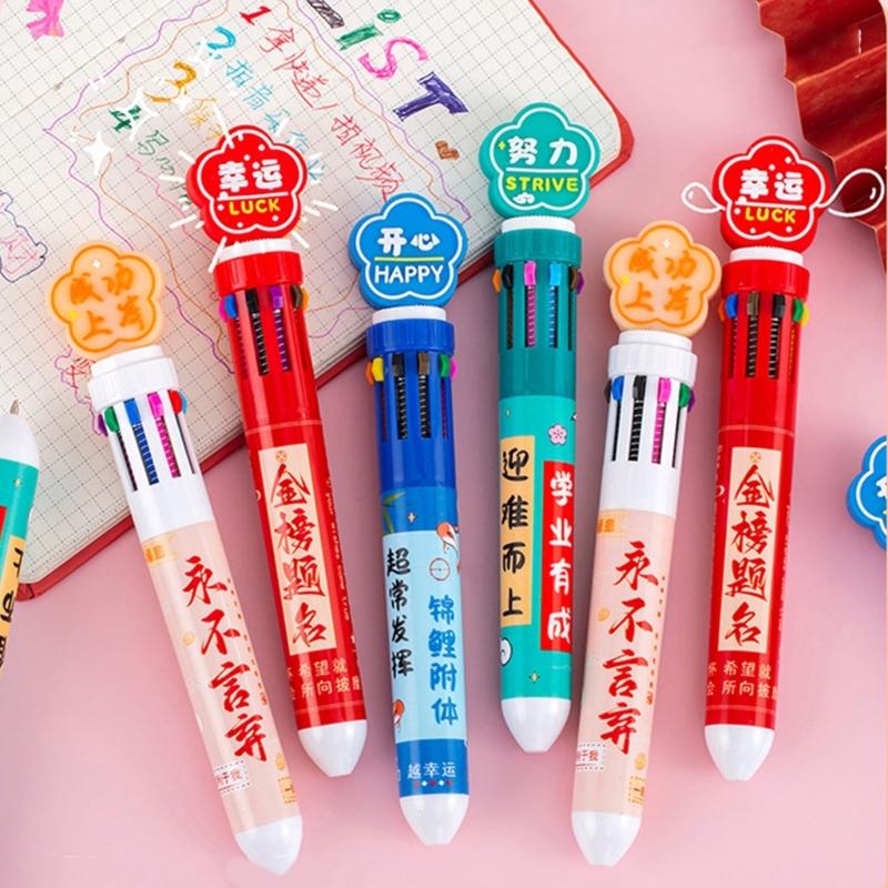 Multicolor Ballpoint Pen 10-Color-in-1 Pen Retractable Multicolored Pen for Writing Noting Journaling Color Coding