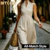 BITCED Fashion Summer Spring Solid Color Print  Sleeveless V-Neck Casual Dresses