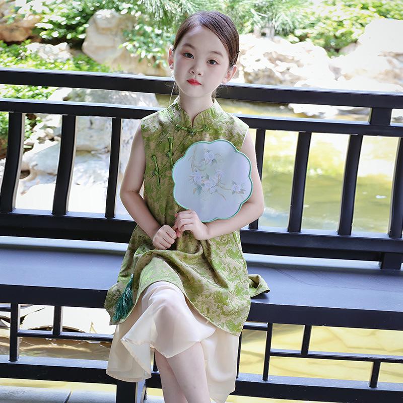 2026 New Summer Cheongsam: Girls' Chinese-Style Tang Suit Dress