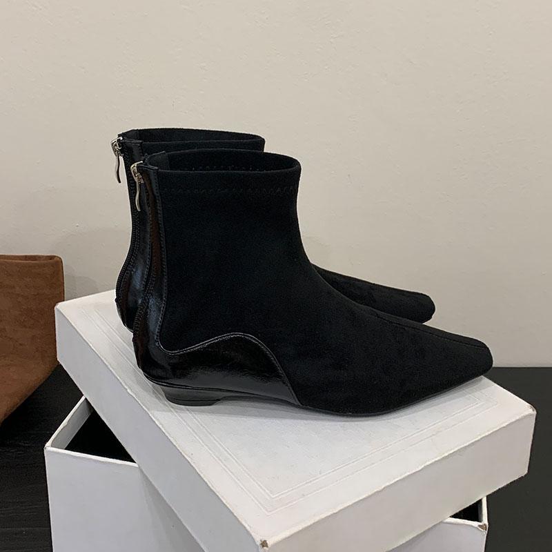 

Fashion Female Pointed Toe Footwear Ladies Ankle Modern Boots With Low Heel Shoes Fashion Flock Women Short Boots Zippers Shoes 35 чёрный