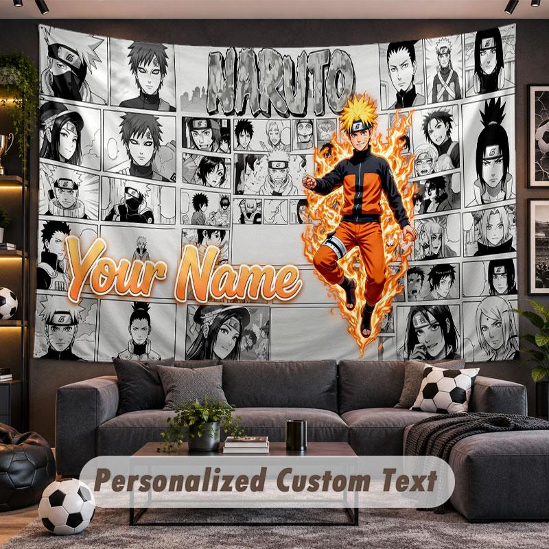 Wall Hanging Tapestry Custom NameNaruto Pattern Personalized Printed Fabric Wall Decor