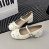 New silver little Mary Jane single shoes with skirt light mouth round head bow ballet French thick heel women's shoes
