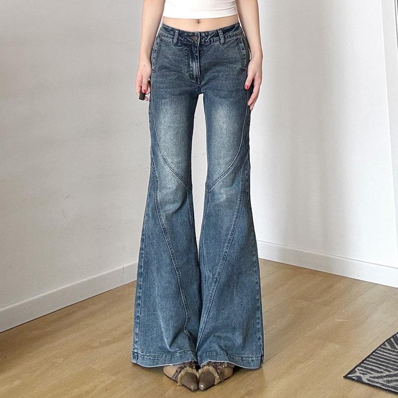 

Повседневные облегающие джинсы с карманами, расклешенные брюки, базовые джинсы с низкой посадкой, клеш от колена, женские, весна-осень, уличная одежда, для женщин L