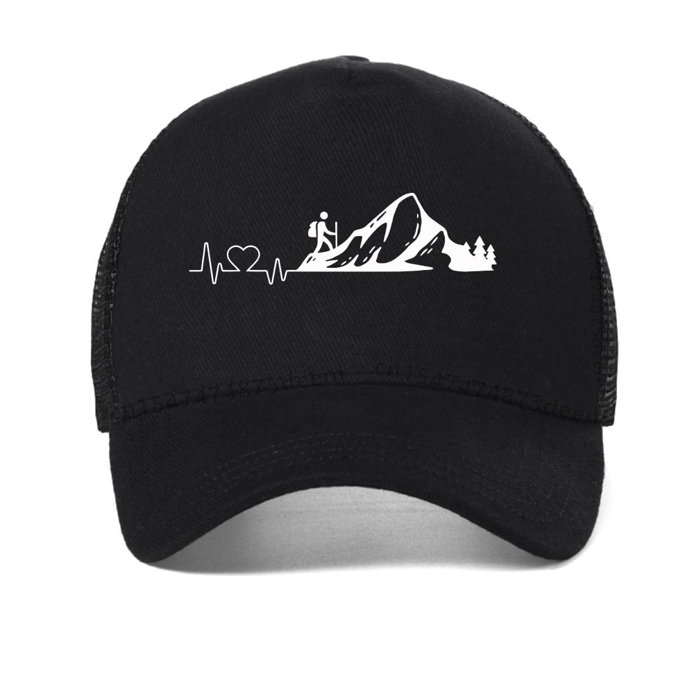 Men Mountain ECG Graphic baseball cap Casual for Hiking Camping Breathable adjustable hats mesh Snapback Caps summer sport hat