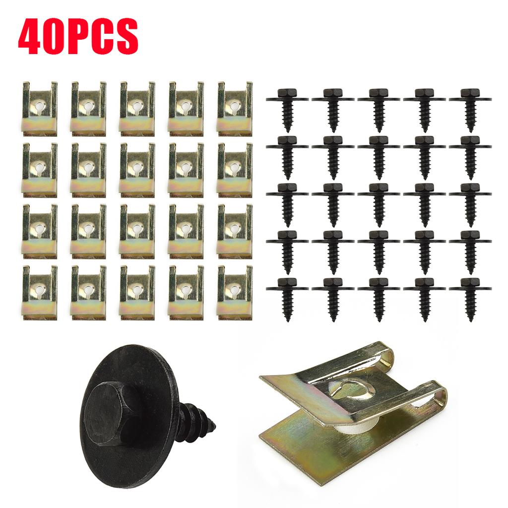 40Pcs 8mm Hex Bolt Head For BMW E81 E82 E88 E21 E32 F07 F11 R50 Z3 Chassis Engine Guard Metal Nut/Screw Washers U-Shape Clip