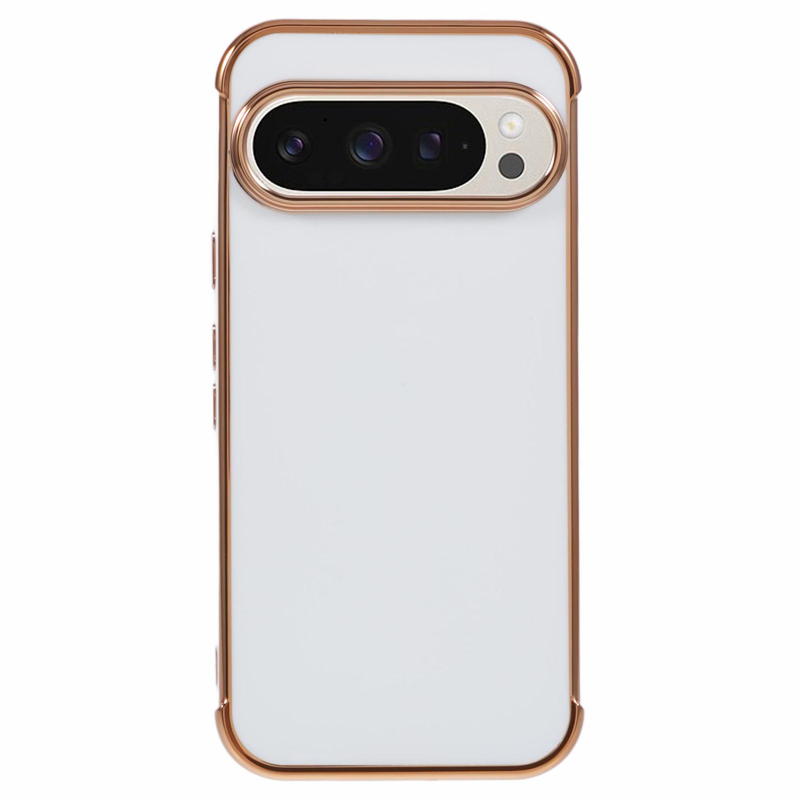 

For Google Pixel 9/Pixel 9 Pro Case Electroplated Frame TPU Soft Phone Cover Ivory White