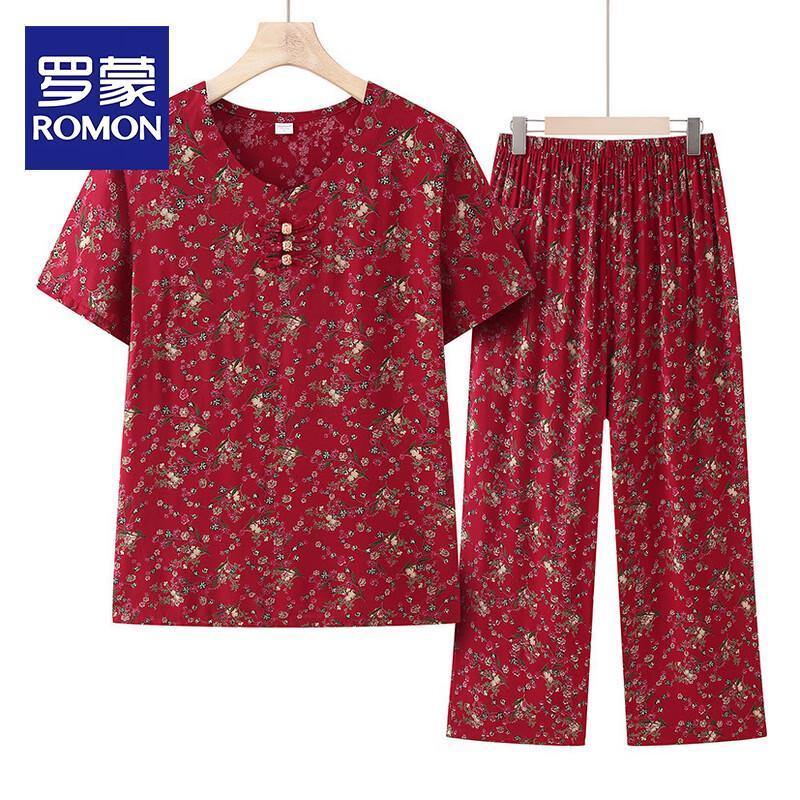 ROMON Women s Floral Print Short-Sleeve Loungewear Set 5XL