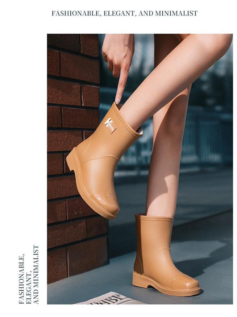Women's Eco-friendly Mid-Calf PVC Rain Boots - Non-slip Rubber for Outdoor & Kitchen Use.