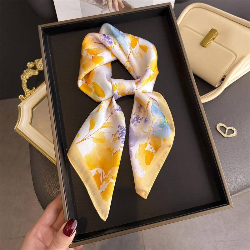 New Fashion Luxury 70Cm Square Women Silk Scarf Floral Print Designer Scarves Shawl Bandana Hijab Neckerchief Foulard