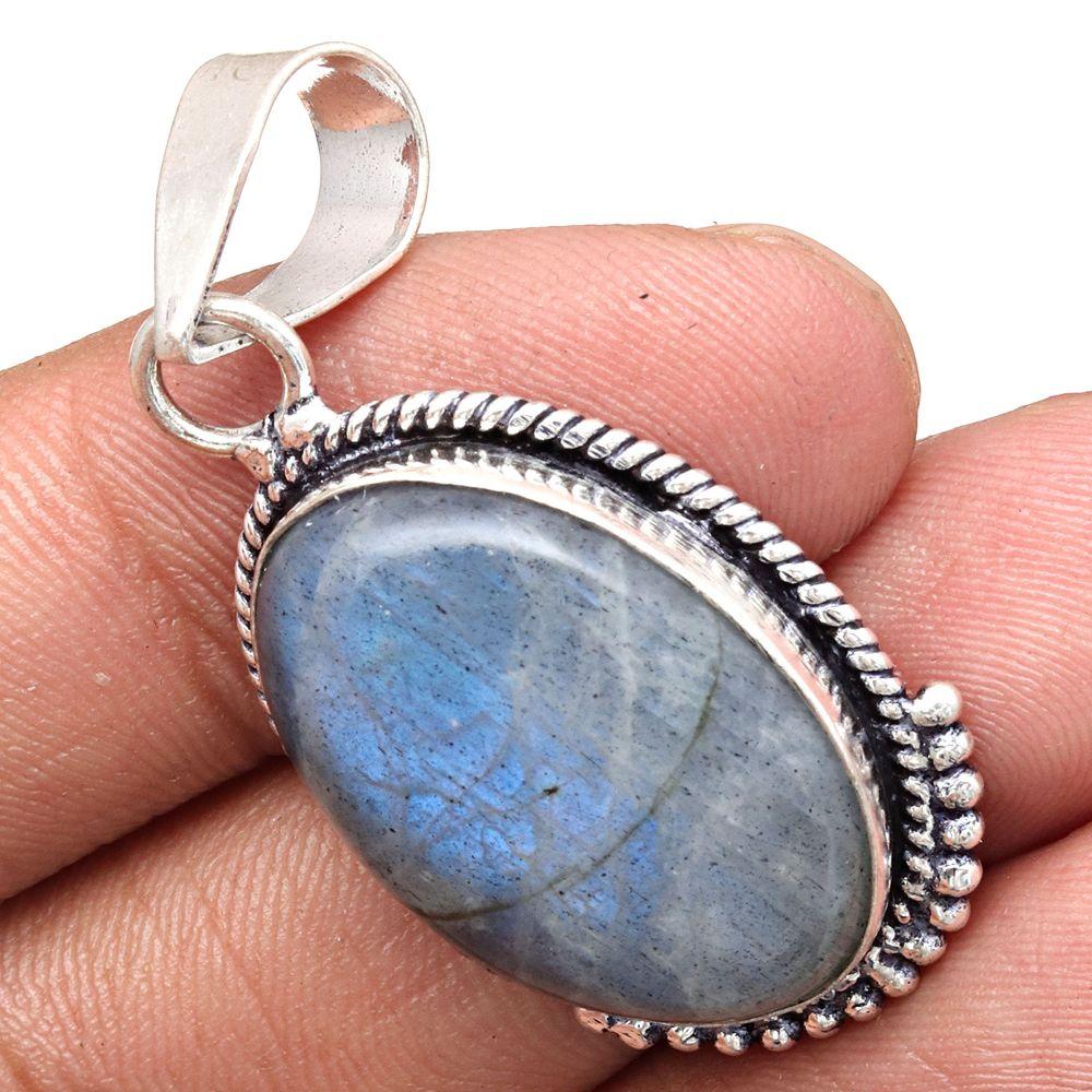 Pendant Blue Fire Labradorite Gemstone Gift For Her Silver Jewelry 1.75"