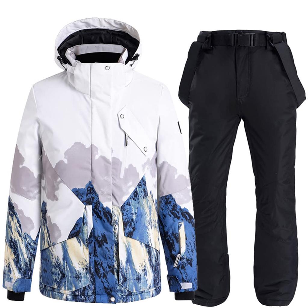 VEROMAN Snowboard and Ski Wear Water Resistant to Snowy Mountain Sizes and Set, 20,000mm, Pattern, S-XXL, Men's Women's (XL, White)