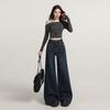 Retro micro-pull jeans, women's autumn new high-waisted loose-fitting wide-legged and thin, no-stick leg flared pants