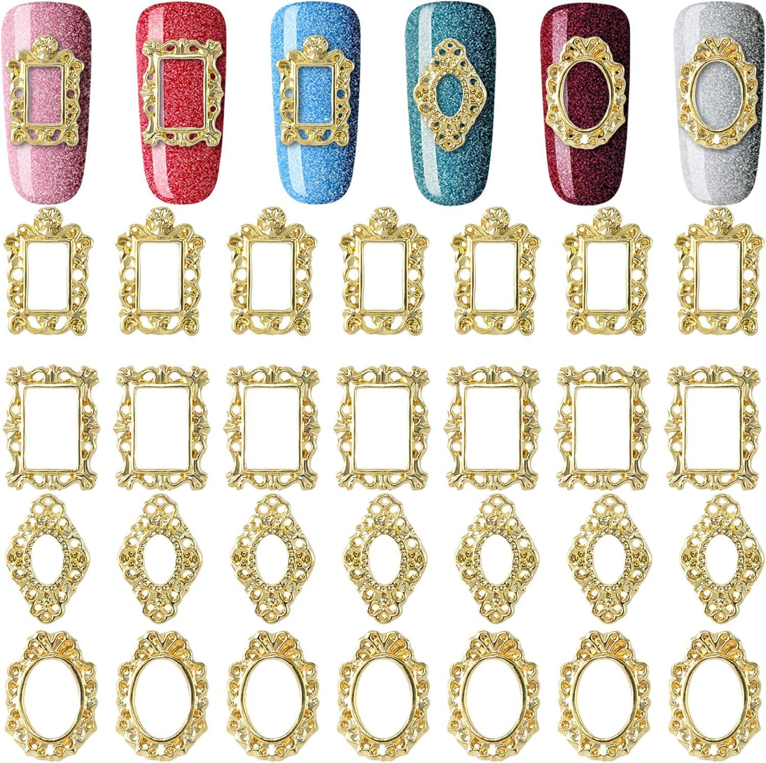 Vintage Gold Alloy Nail Art Set with Butterfly, Star, and Rose Floral Designs