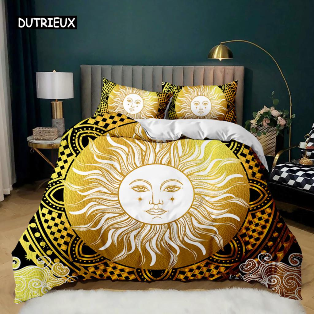 Bohemian Duvet Cover Set Golden Sun Twin Bedding Set Boho Style for Teens Adults Double Queen King Size Polyester Qulit Cover