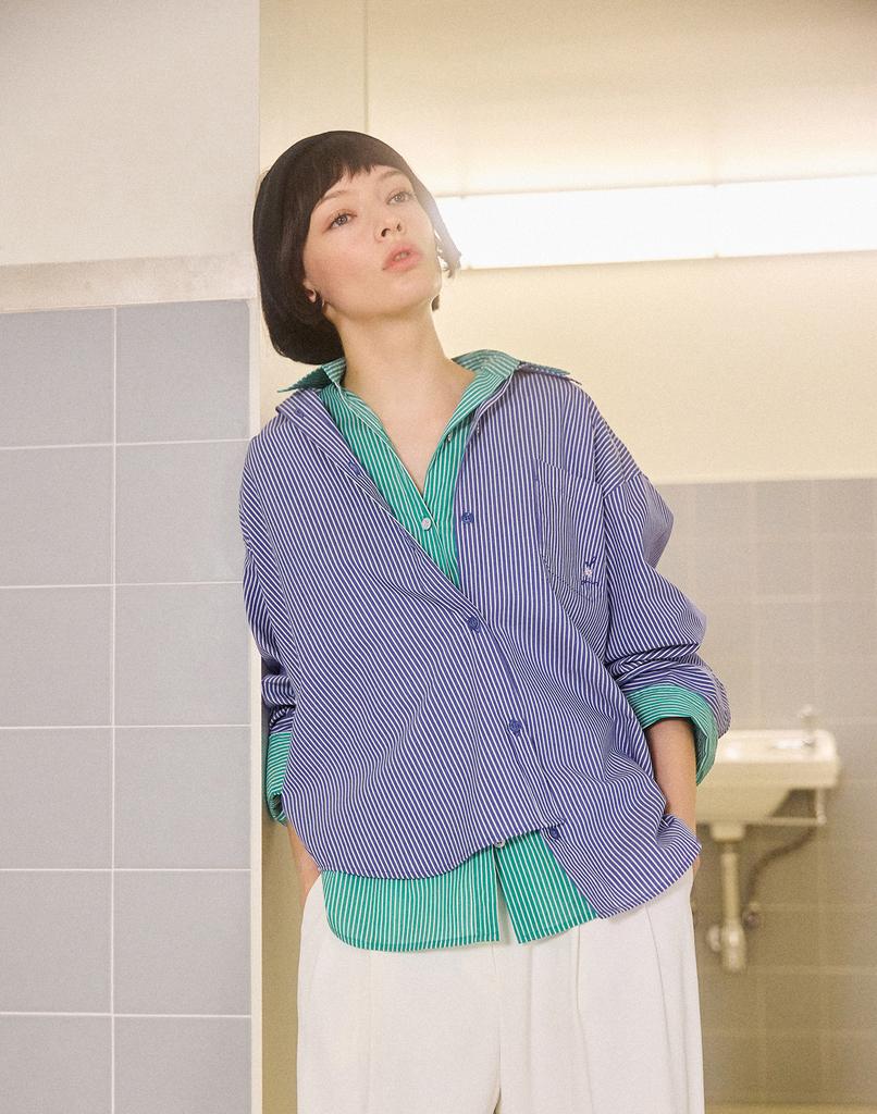 LAFELSORTOF Embroidered Point Striped Shirt