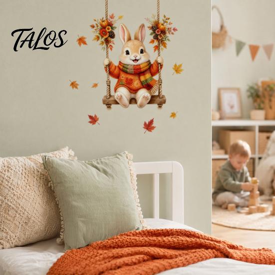 Decorative Cabinet Door Stickers Thanksgiving Fall Wall Stickers, Cute Cartoon Rabbit Squirrel Pumpkin Maple Leaf Decals Environmentally Friendly Art