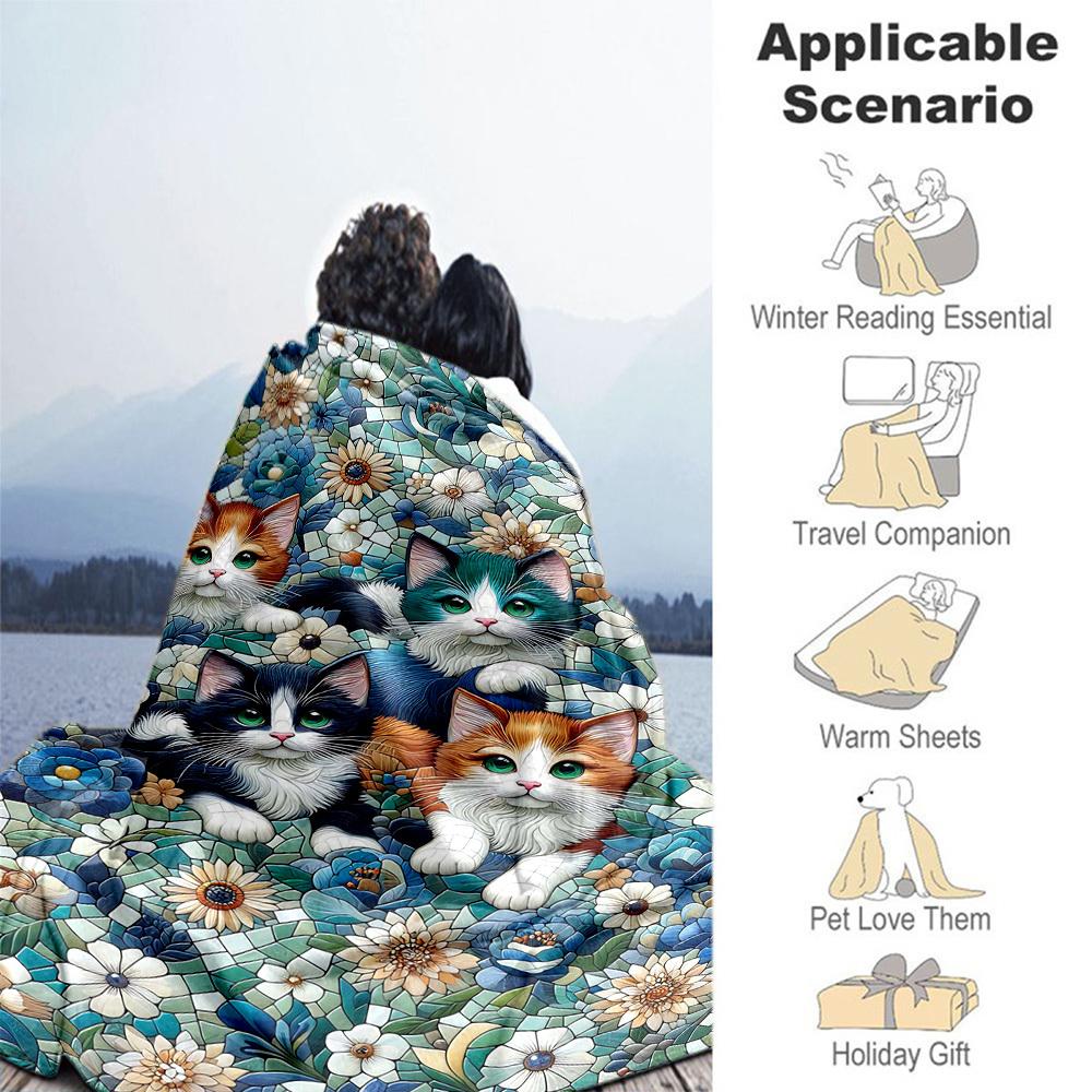 1PC Cats mosaicOutdoor Flannel Blanket - Soft Plush Decor for Picnics, Camping, Bedroom, Playroom, Office, or Lunch Break 1361A