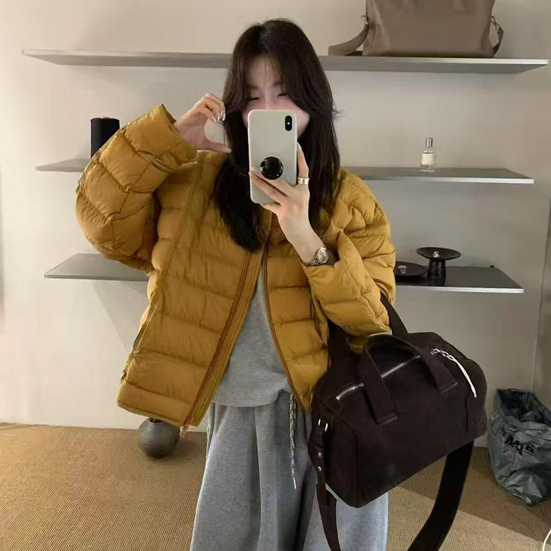 Autumn and Winter New Collarless Ribs White Duck Down Jacket Women's Short Light Niche Casual Jacket Tide