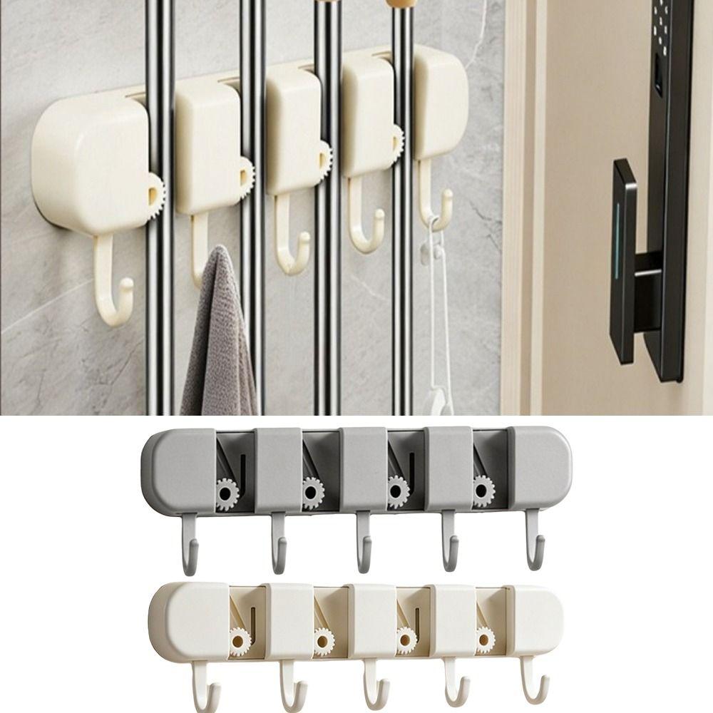 5 Hook Mop Clip Wall Mounted Broom Hanger Multi-functional Broom Organizer Clip Shower Room