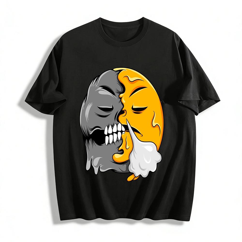 

Two Sided Melted Skull Smile Graphic Trendy Short Sleeve Tee Pure cotton T-shirt XXS