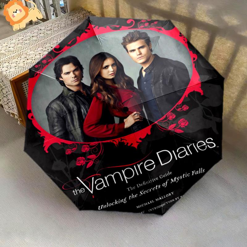 Mystic Falls Secrets Unveiled Folding Umbrella 8 Paraphenoid Bones Suitable for All Seasons Three Folds Sun Umbrella Printing