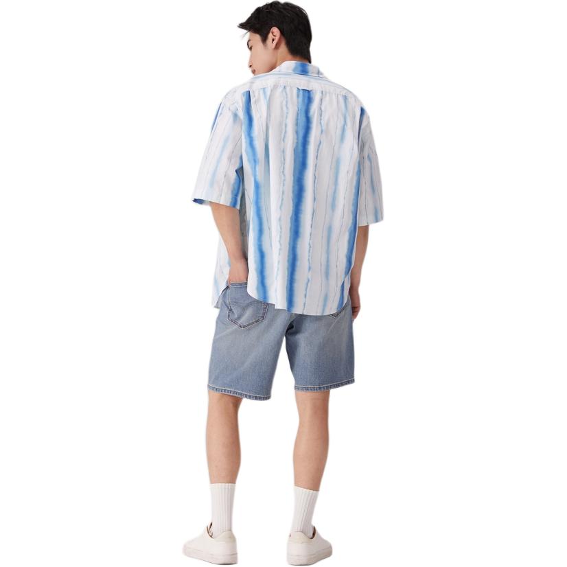 Levis Loose Versatile Comfortable Striped Polo Shirt Men shirts Blue 002WR-0000