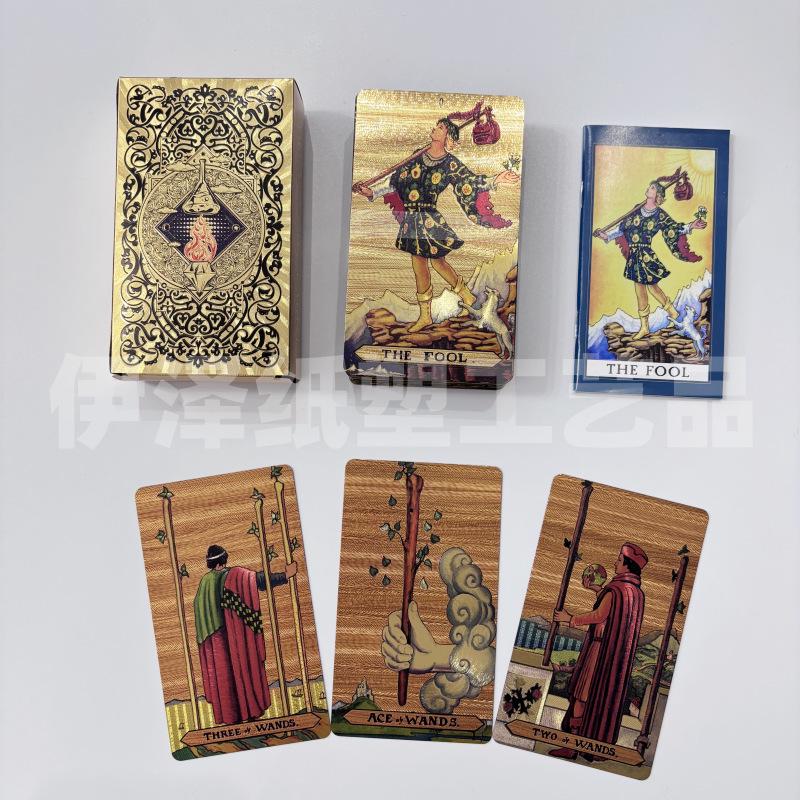 Gold Foil Waterproof Tarot Card Set with Full-Color Printing and Game Instructions