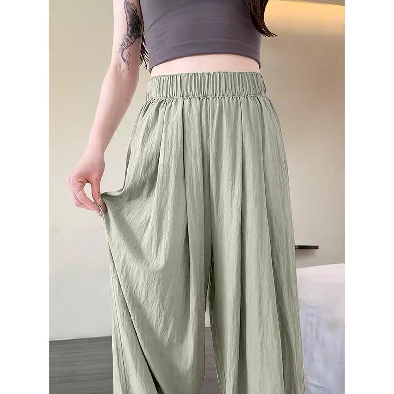Ice Silk Wide-Leg Pants: Women s High-Waisted Slimming Summer Casuals S (80-95 lbs)
