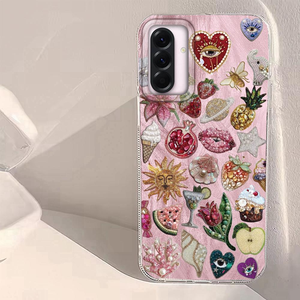 Pink Face Sun Stars Women Girls Phone Case for Samsung Galaxy A55 A56 A36 A26 A16 A53 A06 A14 A24 A34 A54 A15 A25 A35 A12 Cover