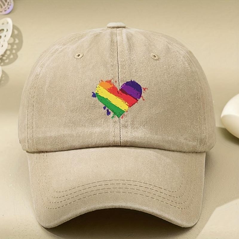 Retro Style Rainbow Heart-shaped Printed Baseball Cap with Sun Shading and Antique Design Adjustable