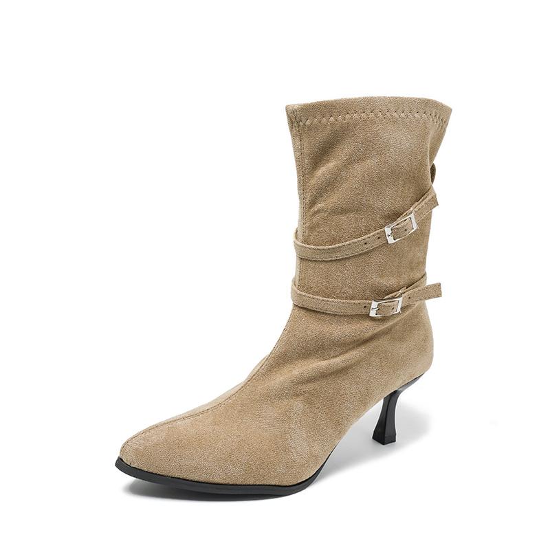 Fashion Autumn Winter Fashion Pointed Toe Women Faux Suede Mid-calf Boots Night Club High Heels Party Stripper Female Shoes