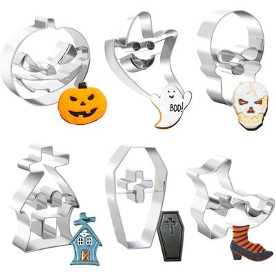 6Pcs Stainless Steel Biscuit Cutters Halloween Cookie Cutter Ghost Pumpkin Skull