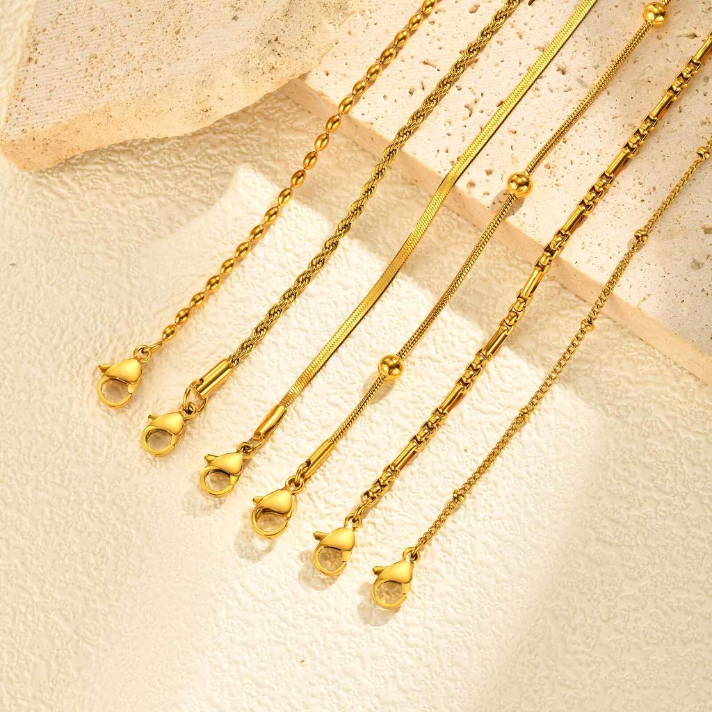 18K Real Gold Plated Bracelet Stackable for Women, Dainty Satellite Link Chain Bracelets Adjustable Minimalist Jewelry