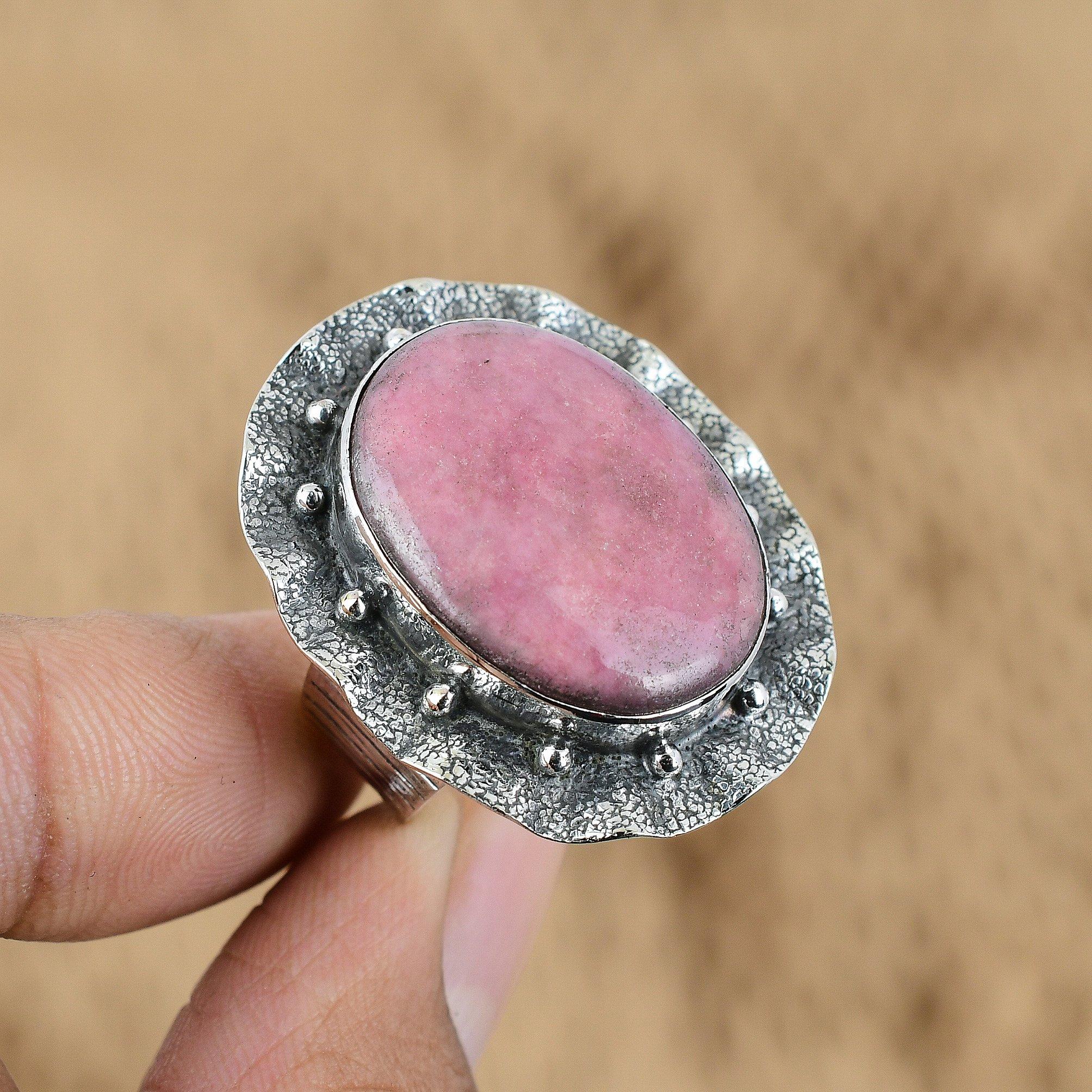 

Mothers day Sale Rhodonite Gemstone Elegant Promise Ring Sterling Silver US 9.25 No