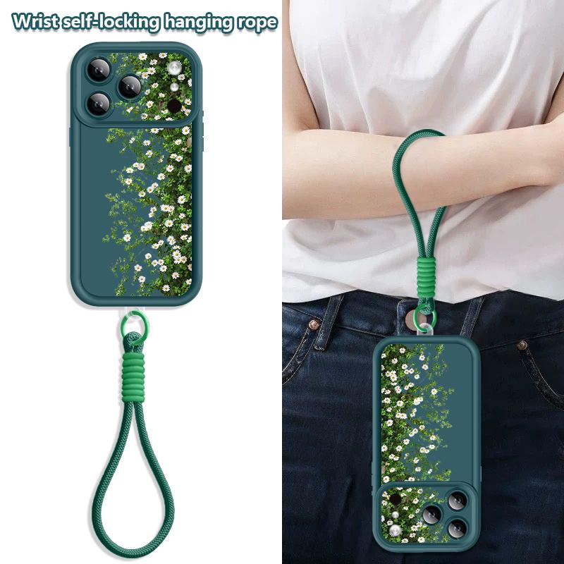 INS Sunflower Print Lanyard Case For iPhone 17 Pro Max iPhone 16 15 Pro Max 14 13 11 16E 17E Shockproof Bumper Wristband Cover