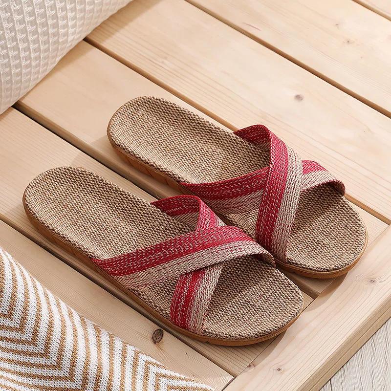 Sommer Herren Leinen Hausschuhe Lässige Leinen Sandalen Mehrere Stile Rutschfeste Haus Flip-Flops Indoor Schuhe Damensandalen