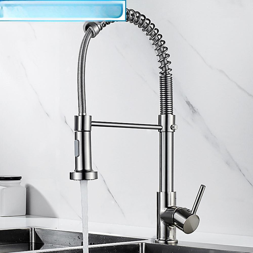 Brushed Brass Nickel Hot & Cold Kitchen Sink Faucets 360 Rotation Single Lever Pull Out Spring Spout Water Mixers Tap Crane