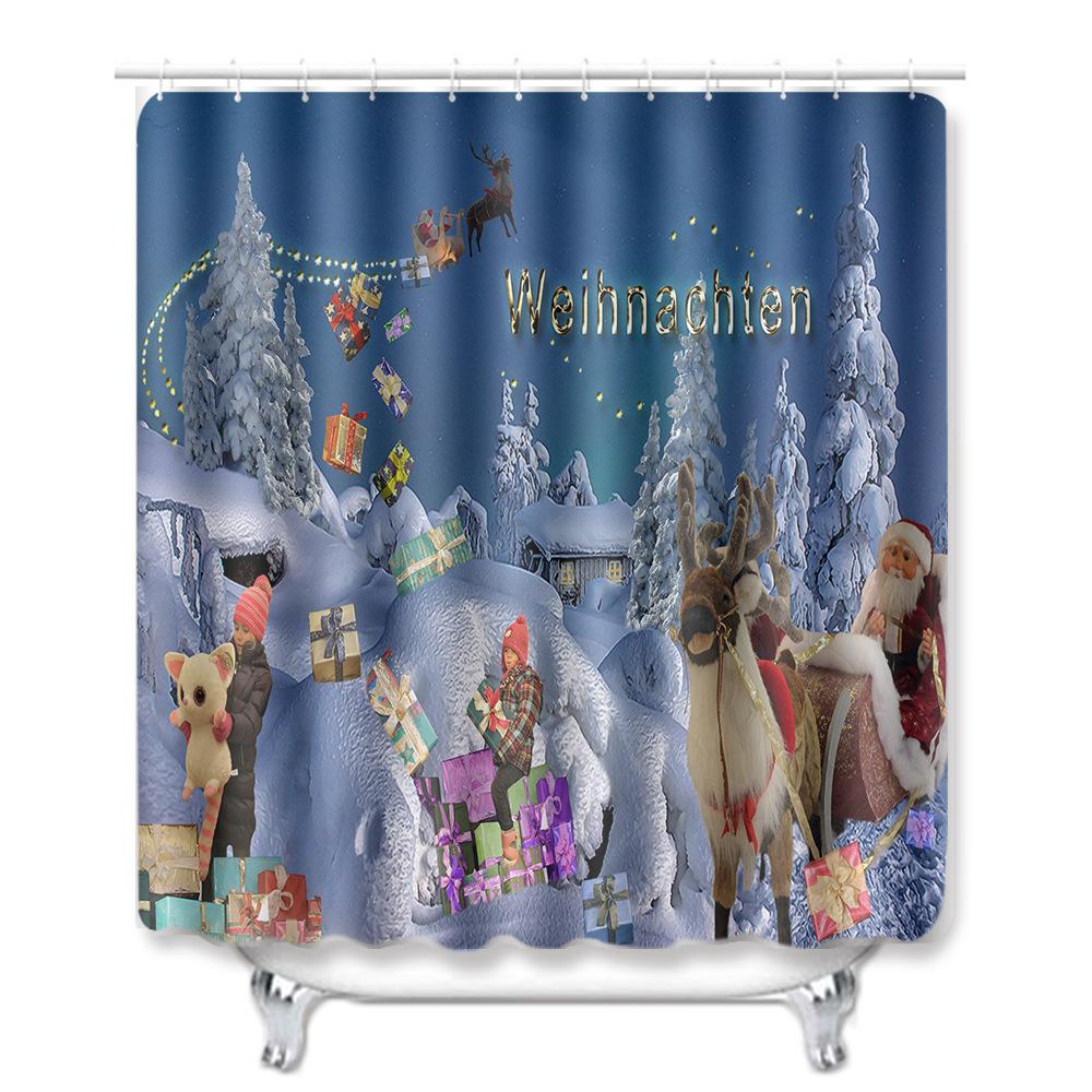 Christmas Shower Curtain Floor Mat Combination Four-Piece Set Bathroom Toilet Carpet Shower Room Mat Foot Mat